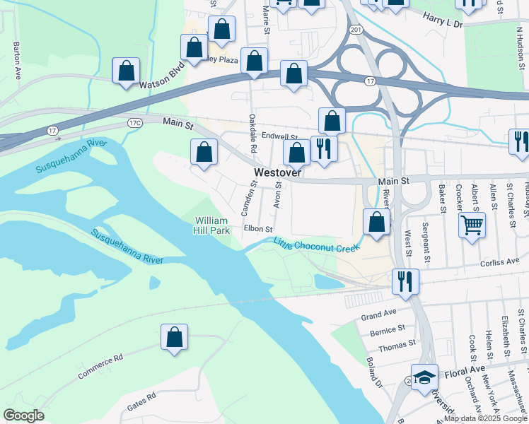 map of restaurants, bars, coffee shops, grocery stores, and more near 16 Elbon Street in Johnson City