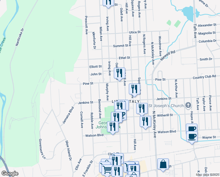 map of restaurants, bars, coffee shops, grocery stores, and more near 316 Murphy Avenue in Endicott