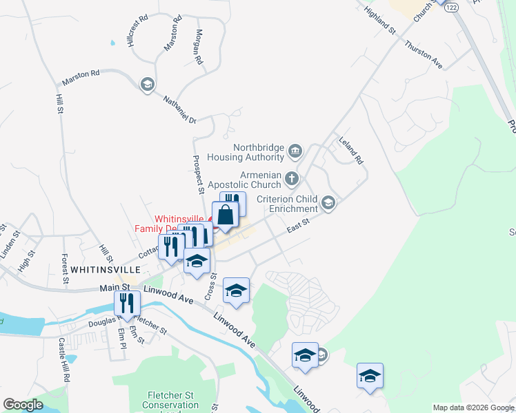 map of restaurants, bars, coffee shops, grocery stores, and more near 235 Church Street in Northbridge