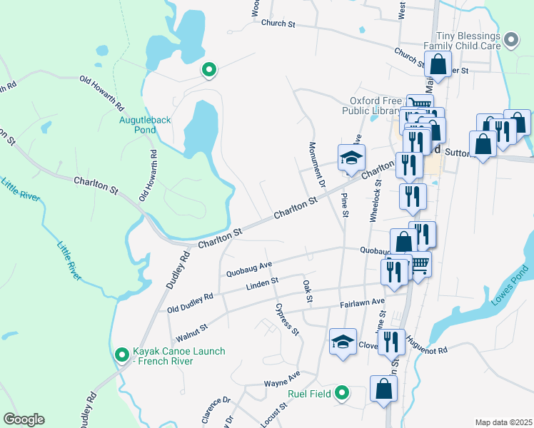 map of restaurants, bars, coffee shops, grocery stores, and more near 66 Charlton Street in Oxford