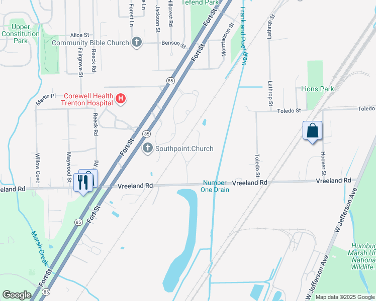 map of restaurants, bars, coffee shops, grocery stores, and more near 5984 Rolling Ridge Drive in Trenton