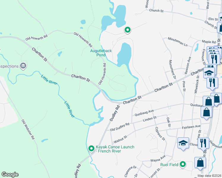 map of restaurants, bars, coffee shops, grocery stores, and more near 33 Pine Ridge Drive in Oxford