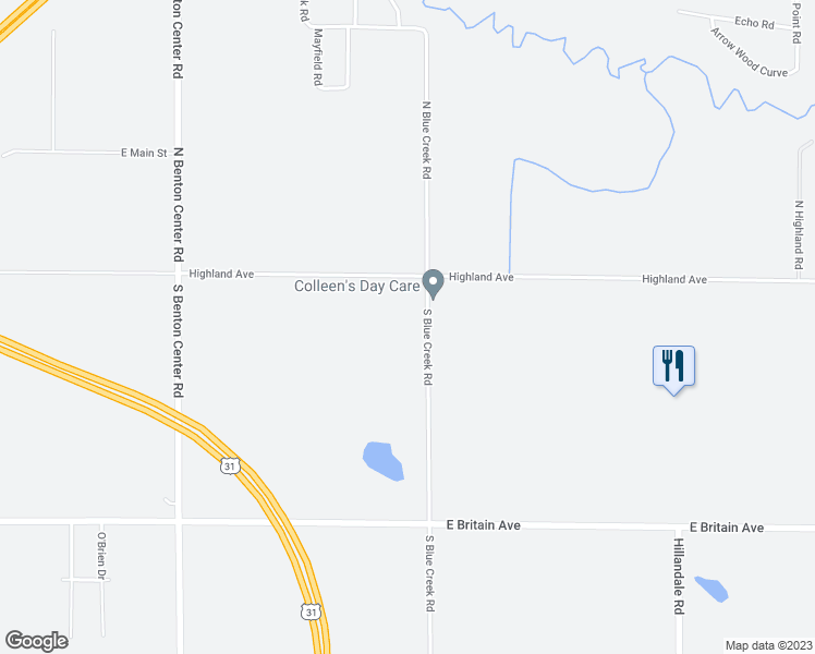 map of restaurants, bars, coffee shops, grocery stores, and more near 162 South Blue Creek Road in Benton Harbor