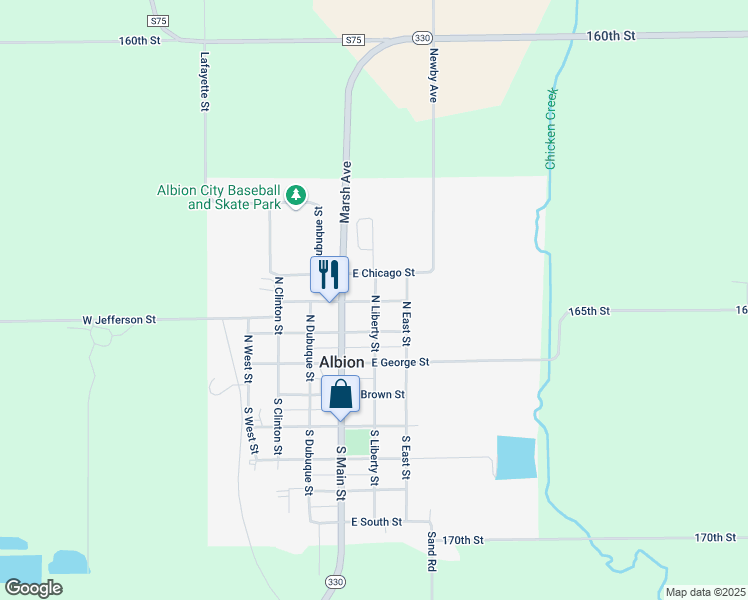 map of restaurants, bars, coffee shops, grocery stores, and more near 199 E Jefferson St in Albion