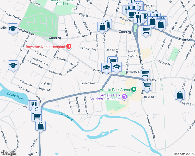 map of restaurants, bars, coffee shops, grocery stores, and more near 12 Dudley Avenue in Westfield