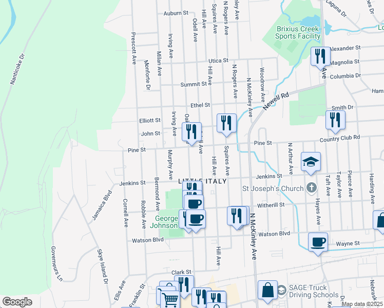 map of restaurants, bars, coffee shops, grocery stores, and more near 320 Oak Hill Avenue in Endicott