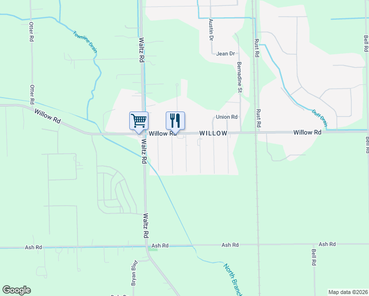 map of restaurants, bars, coffee shops, grocery stores, and more near 26146 Frankfort Road in Huron Charter Township