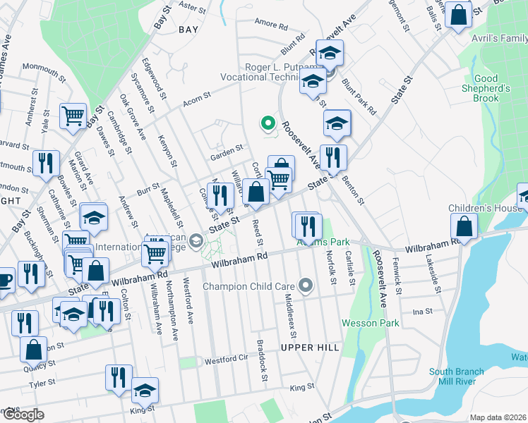 map of restaurants, bars, coffee shops, grocery stores, and more near in Springfield