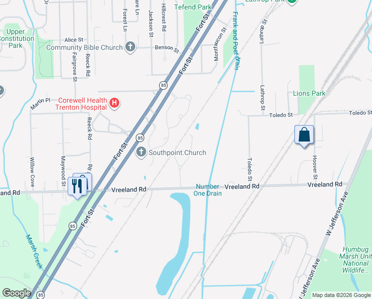 map of restaurants, bars, coffee shops, grocery stores, and more near 3714 Ridge View Drive in Trenton
