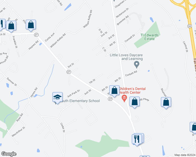 map of restaurants, bars, coffee shops, grocery stores, and more near 53 7th Street in Stoughton