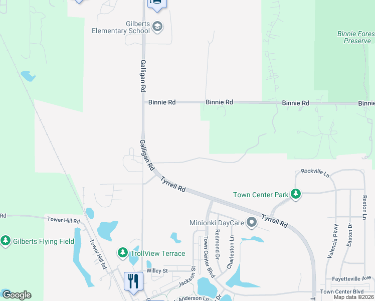 map of restaurants, bars, coffee shops, grocery stores, and more near 38W719 Binnie Road in Kane County