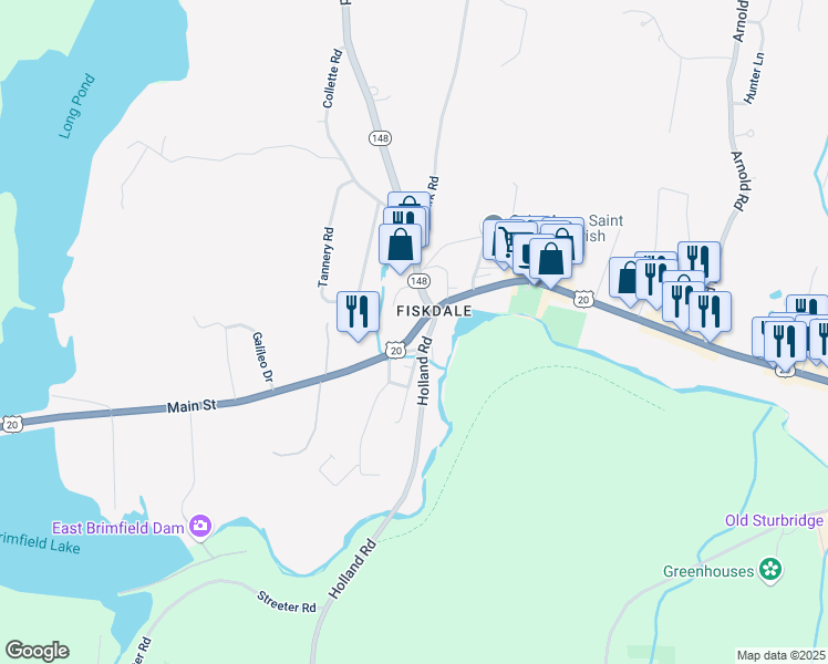 map of restaurants, bars, coffee shops, grocery stores, and more near in Sturbridge