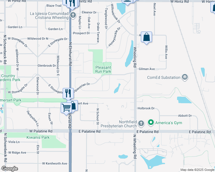 map of restaurants, bars, coffee shops, grocery stores, and more near 1291 Derby Street in Wheeling