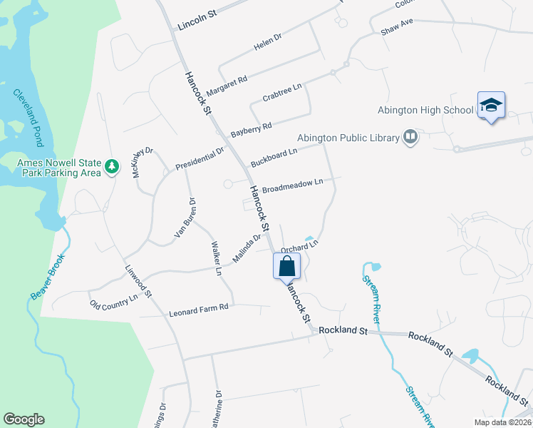 map of restaurants, bars, coffee shops, grocery stores, and more near 209 Hancock Street in Abington