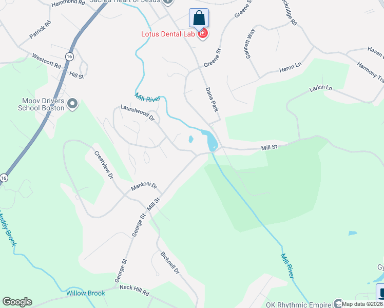 map of restaurants, bars, coffee shops, grocery stores, and more near 35 Laurelwood Drive in Hopedale