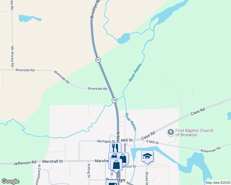 map of restaurants, bars, coffee shops, grocery stores, and more near 10335 Brooklyn Road in Brooklyn