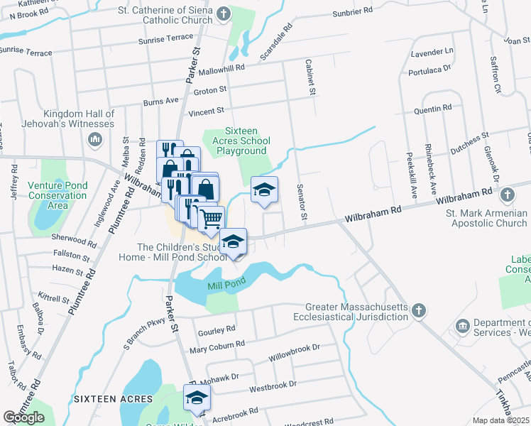 map of restaurants, bars, coffee shops, grocery stores, and more near 50 Empress Court in Springfield