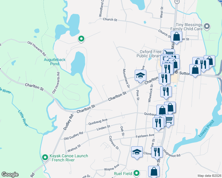 map of restaurants, bars, coffee shops, grocery stores, and more near 12 Gardner Street in Oxford
