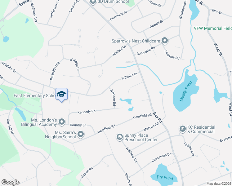 map of restaurants, bars, coffee shops, grocery stores, and more near 6 Johnson Road in Sharon