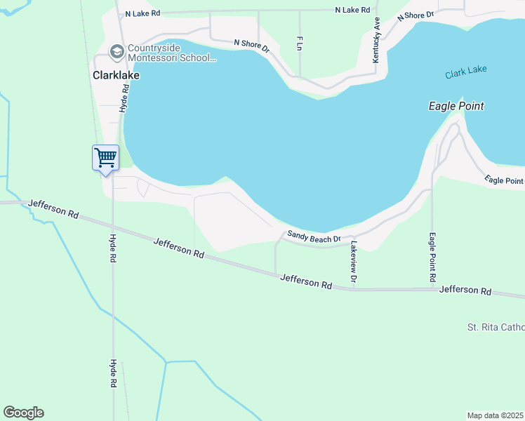 map of restaurants, bars, coffee shops, grocery stores, and more near 550 South Woodlands Drive in Clarklake