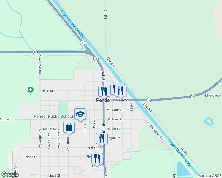 map of restaurants, bars, coffee shops, grocery stores, and more near 300 Ivan Street in Pender