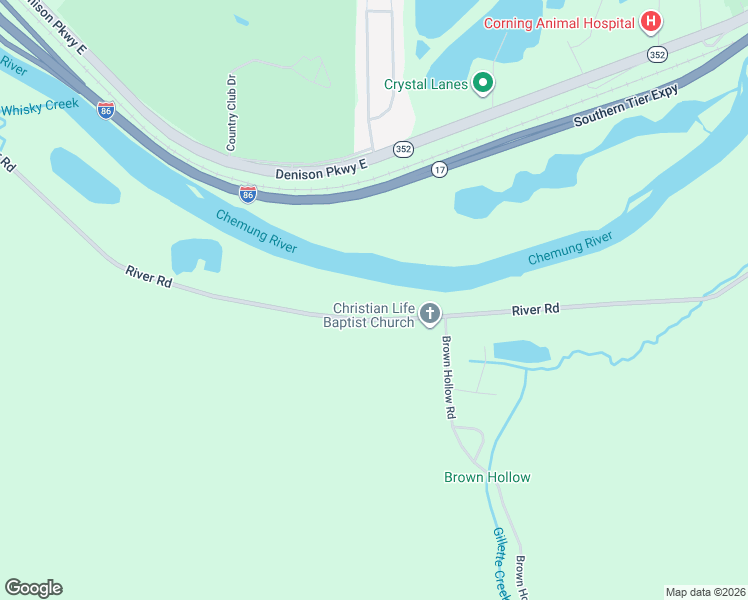 map of restaurants, bars, coffee shops, grocery stores, and more near 11411 River Road in Corning