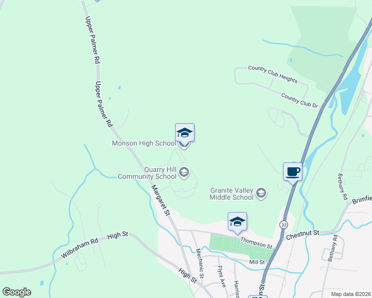 map of restaurants, bars, coffee shops, grocery stores, and more near 55 Margaret Street in Monson