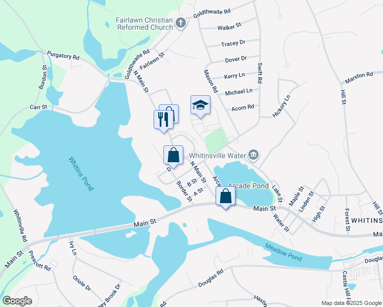 map of restaurants, bars, coffee shops, grocery stores, and more near 44 Overlook Street in Northbridge