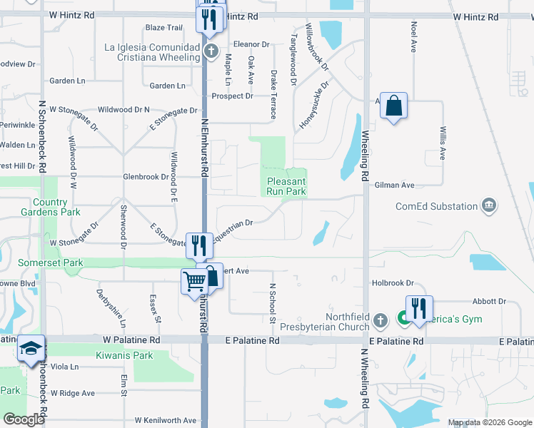 map of restaurants, bars, coffee shops, grocery stores, and more near 635 Highgoal Drive in Wheeling