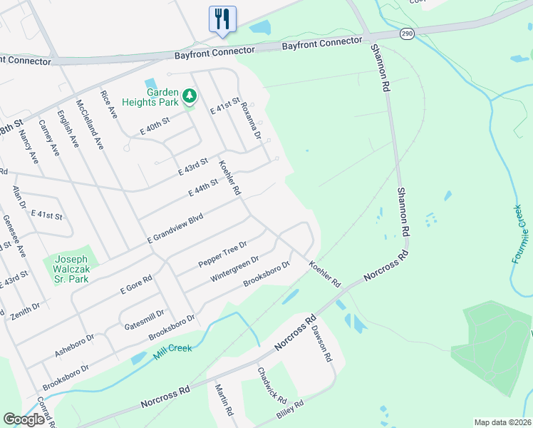 map of restaurants, bars, coffee shops, grocery stores, and more near 4627 Koehler Rd in Erie