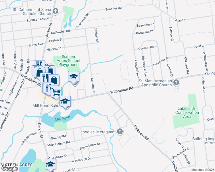 map of restaurants, bars, coffee shops, grocery stores, and more near 25 Cabinet St in Springfield