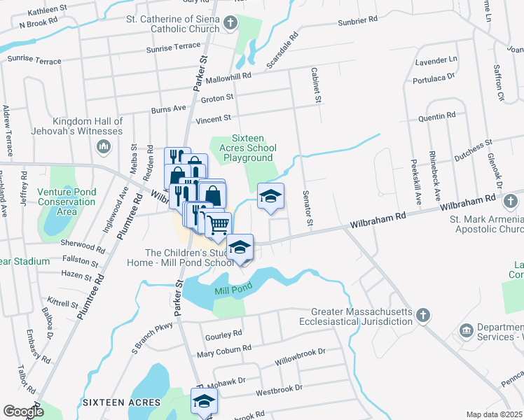 map of restaurants, bars, coffee shops, grocery stores, and more near 50 Empress Court in Springfield