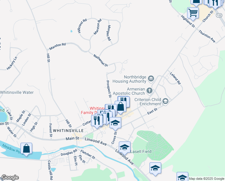 map of restaurants, bars, coffee shops, grocery stores, and more near 56 Prospect Street in Northbridge