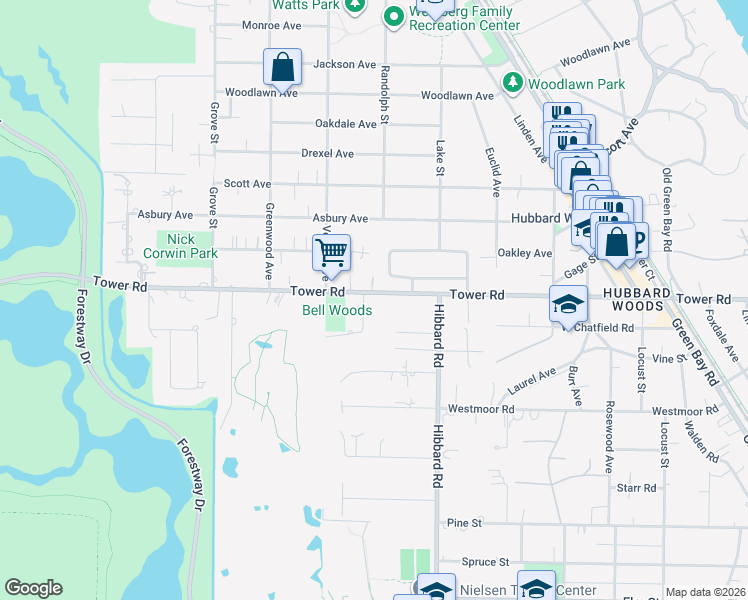 map of restaurants, bars, coffee shops, grocery stores, and more near 871 Bell Ln in Winnetka