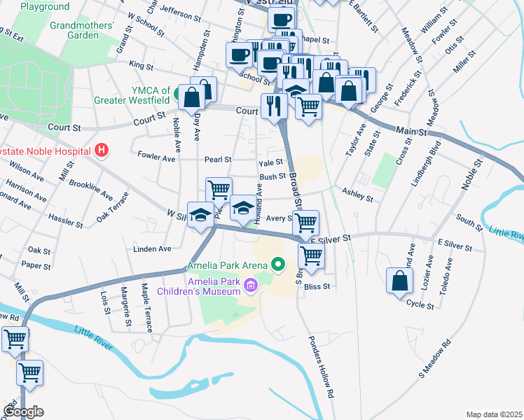 map of restaurants, bars, coffee shops, grocery stores, and more near 50 Holland Avenue in Westfield