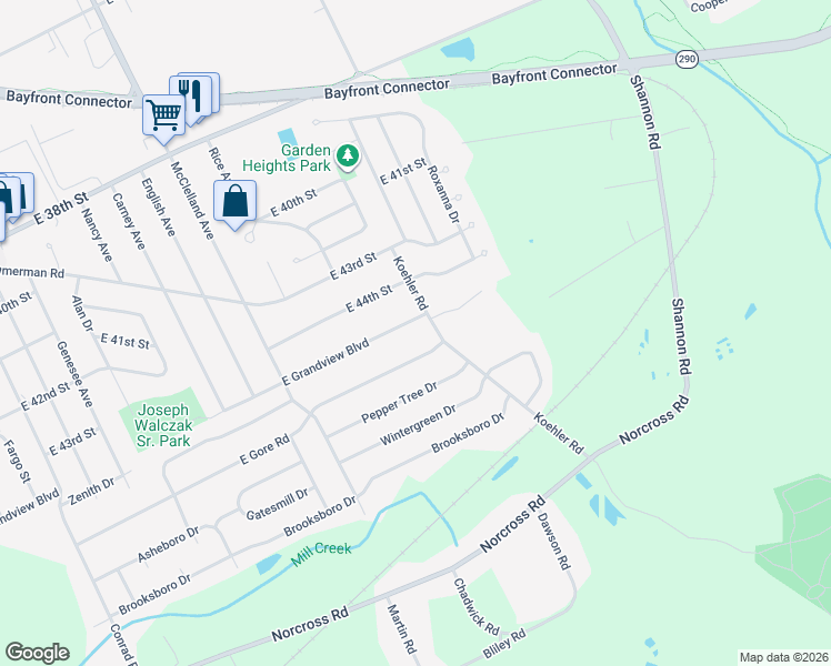 map of restaurants, bars, coffee shops, grocery stores, and more near 2549 East Grandview Boulevard in Erie