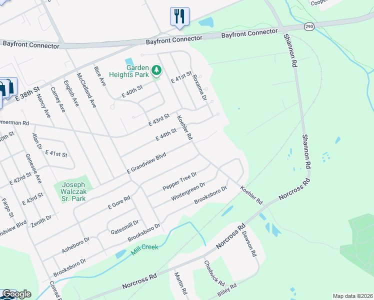 map of restaurants, bars, coffee shops, grocery stores, and more near 2549 E Grandview Blvd in Erie