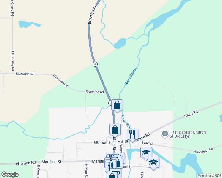 map of restaurants, bars, coffee shops, grocery stores, and more near 10335 Brooklyn Road in Brooklyn