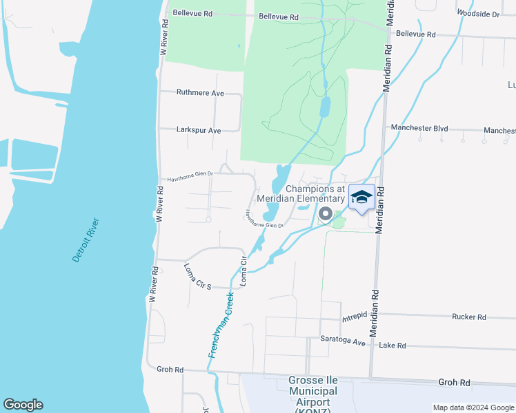 map of restaurants, bars, coffee shops, grocery stores, and more near 9885 Hawthorne Glen Drive in Grosse Ile Township
