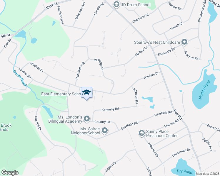 map of restaurants, bars, coffee shops, grocery stores, and more near 6 West Ridge Drive in Sharon