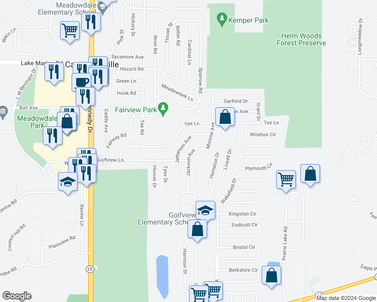 map of restaurants, bars, coffee shops, grocery stores, and more near 728 Jackson Avenue in Carpentersville