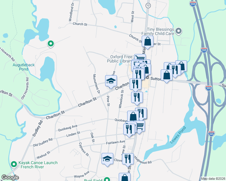 map of restaurants, bars, coffee shops, grocery stores, and more near 27 Charlton Street in Oxford