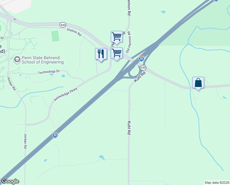 map of restaurants, bars, coffee shops, grocery stores, and more near 5324 Kuhl Road in Erie
