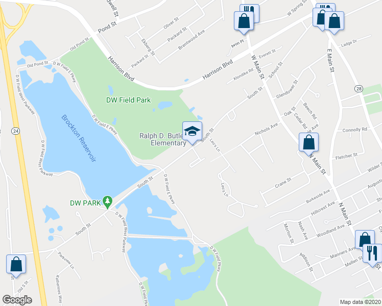 map of restaurants, bars, coffee shops, grocery stores, and more near 186 South Street in Avon