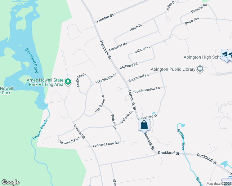 map of restaurants, bars, coffee shops, grocery stores, and more near 22 Nardone Circle in Abington
