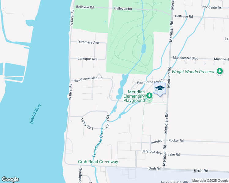 map of restaurants, bars, coffee shops, grocery stores, and more near 9885 Hawthorne Glen Drive in Grosse Ile Township