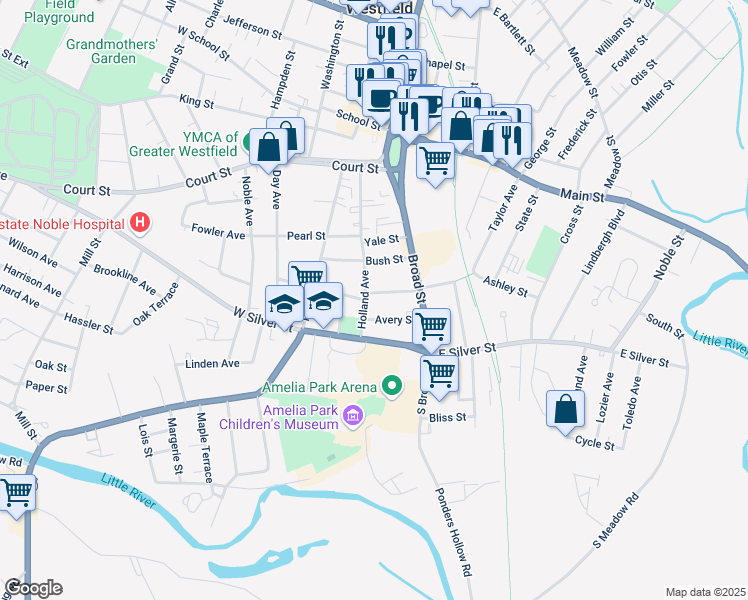 map of restaurants, bars, coffee shops, grocery stores, and more near 50 Holland Avenue in Westfield