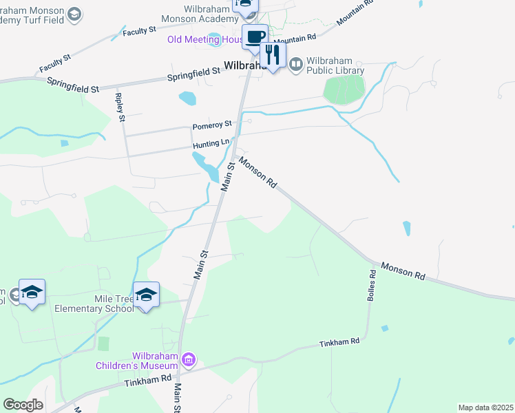 map of restaurants, bars, coffee shops, grocery stores, and more near 2 Federal Lane in Wilbraham