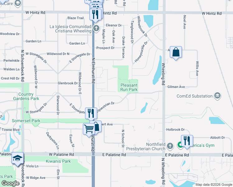 map of restaurants, bars, coffee shops, grocery stores, and more near 635 Highgoal Drive in Wheeling