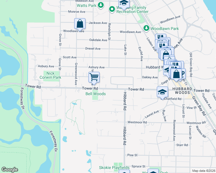 map of restaurants, bars, coffee shops, grocery stores, and more near 871 Bell Lane in Winnetka